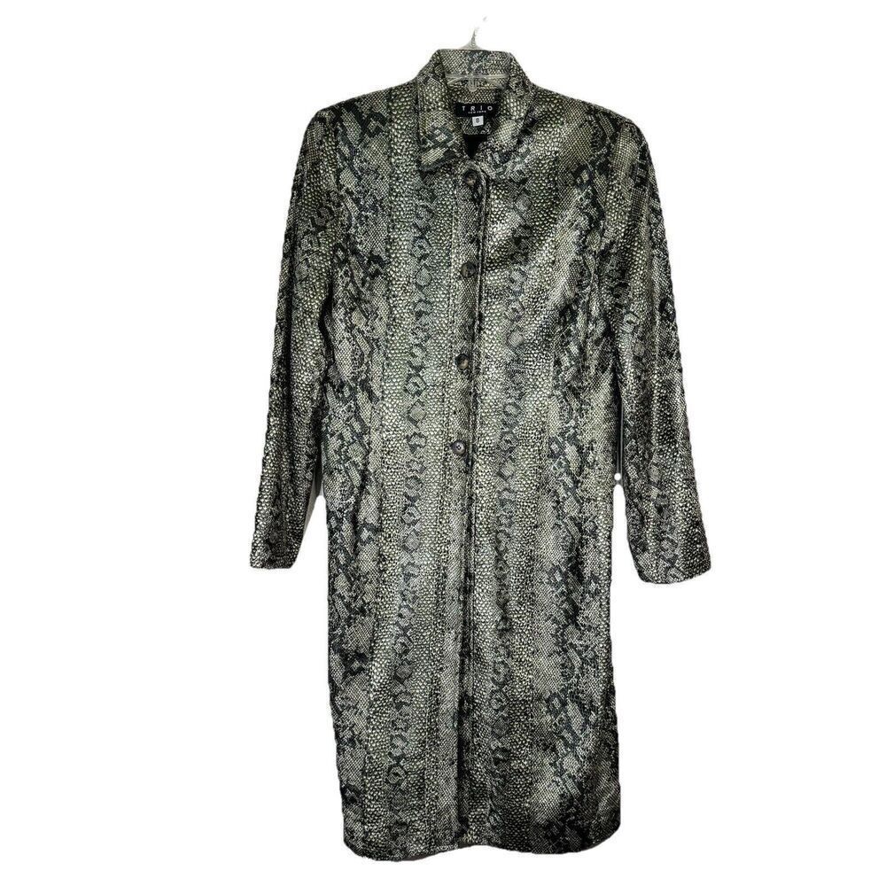 Trio NY‎ Faux Snake Skin Green Jacket Long Buttons Size 8